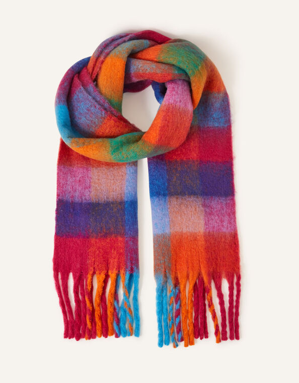 Bright Check Super Fluffy Blanket Scarf, , large