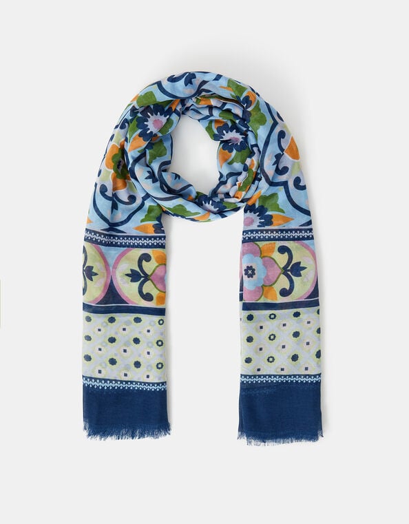 Lightweight Tile Print Scarf, , large