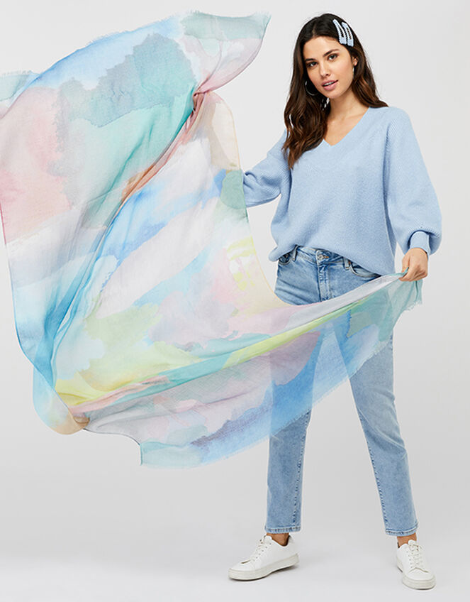 Watercolour Printed Scarf in Recycled Polyester, , large