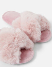 Girls Luxe Faux Fur Sliders, Pink (PINK), large