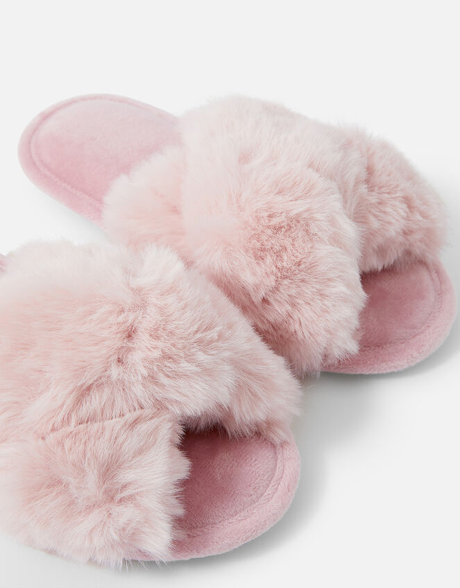 Girls Luxe Faux Fur Sliders, Pink (PINK), large