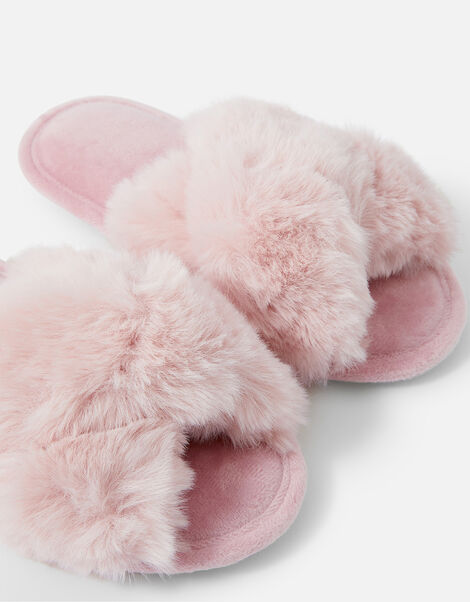 Girls Luxe Faux Fur Sliders Pink, Pink (PINK), large