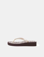 Leopard Print Wedge Flip Flops, Leopard (LEOPARD), large
