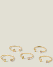 14ct Gold-Plated Sparkle Initial Ring, Gold (GOLD), large