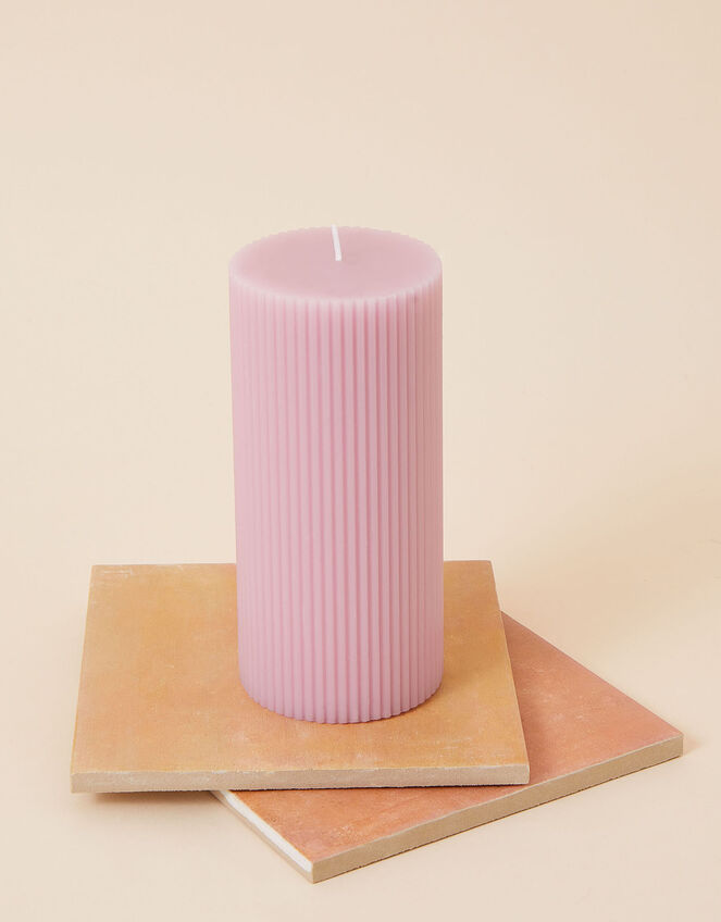 Ribbed Pillar Candle, Pink (PALE PINK), large