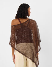 Sheer Sequin Poncho, Brown (CHOCOLATE), large