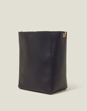 Faux Leather Bucket Bag, Black (BLACK), large