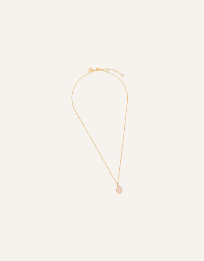 14ct Gold-Plated Rose Quartz Pendant Necklace, , large