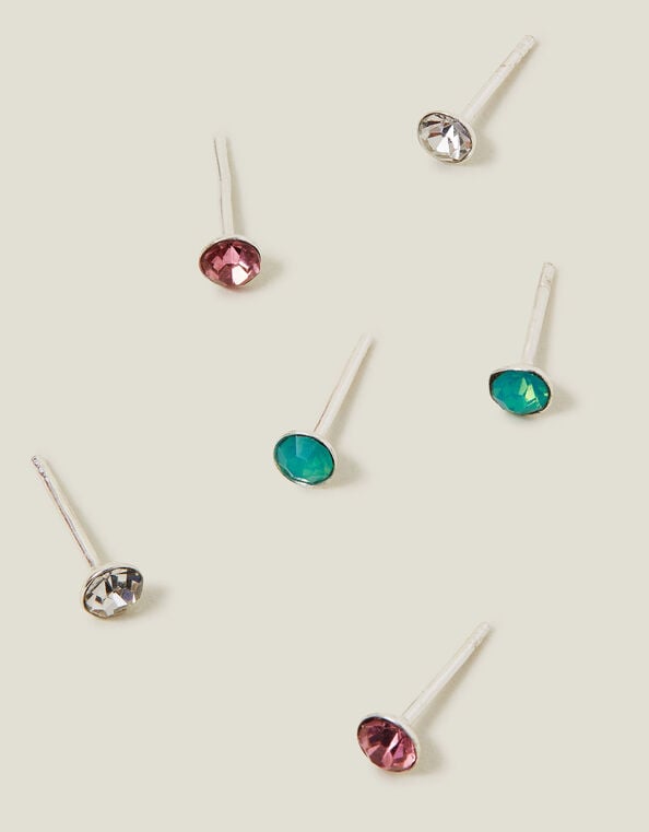 3-Pack Sterling Silver Gem Stud Earrings, , large