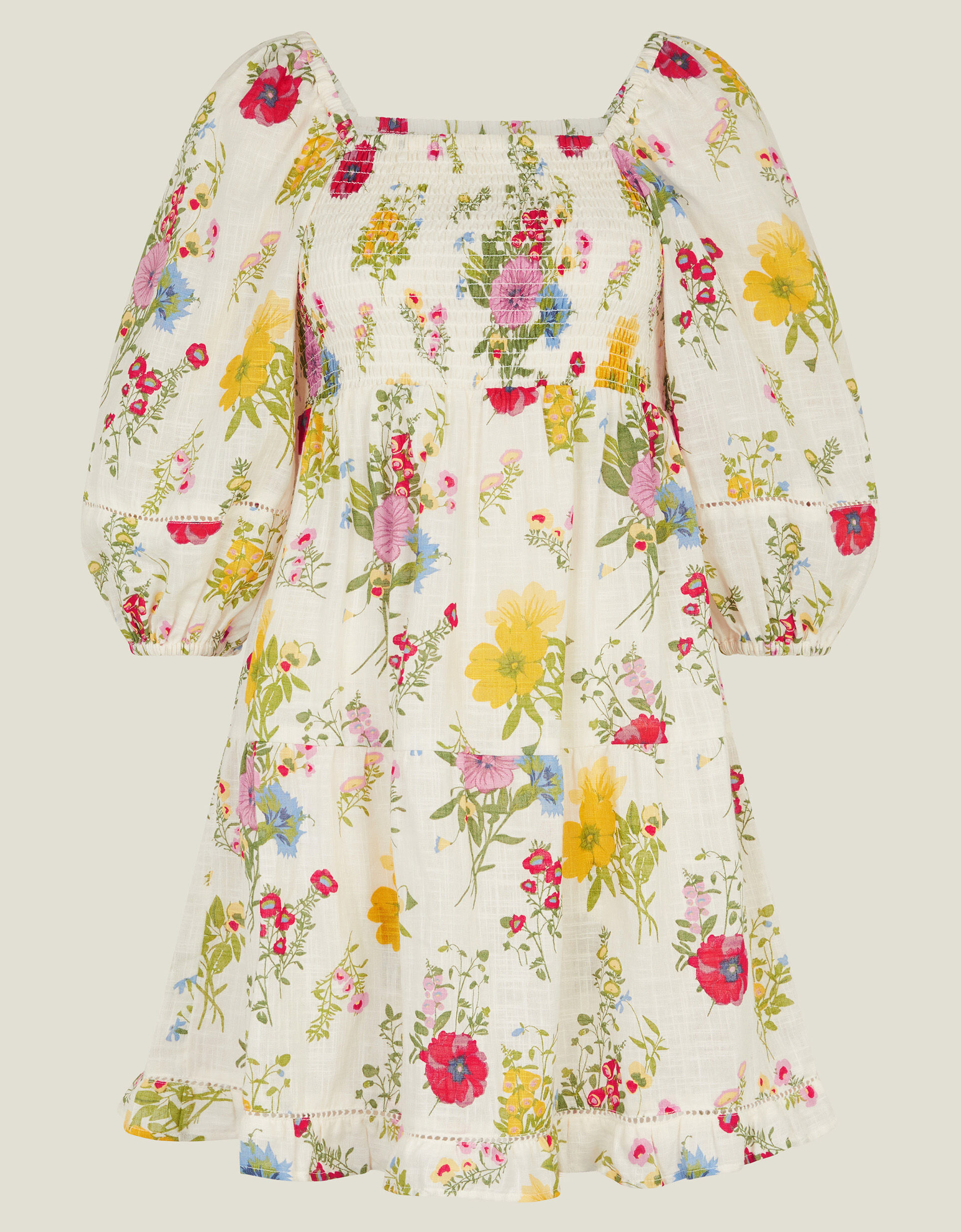 Floral Applique V-Neck Smocked Waist Mini Dress main image 1