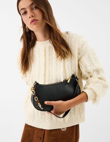 Resin Chain Strap Shoulder Bag, Black (BLACK), large