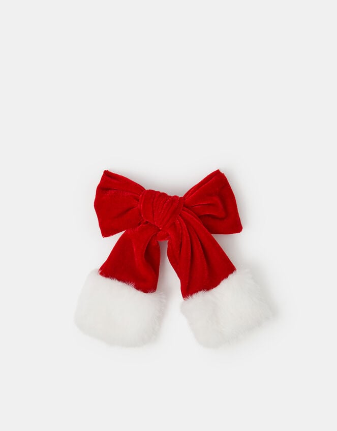 Christmas Santa Bow Barrette Hair Clip, , large
