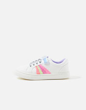 Girls Rainbow Stripe Trainers, White (WHITE), large
