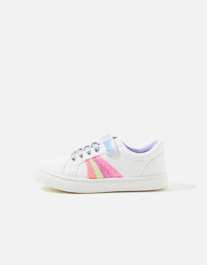 Girls Rainbow Stripe Trainers, White (WHITE), large