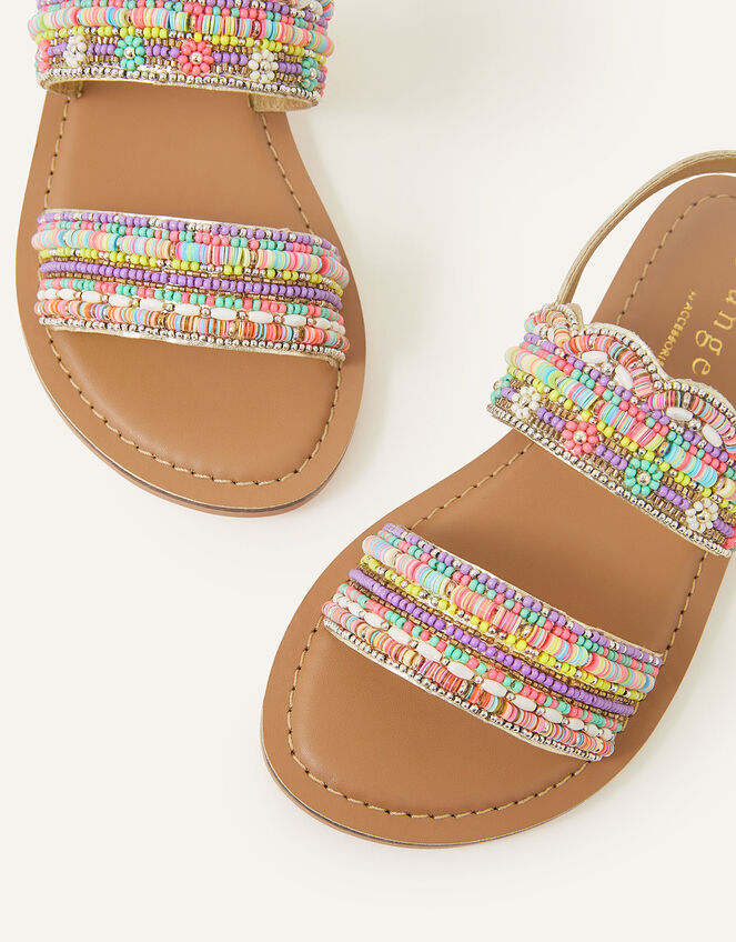 Girls Embellished Beaded Scallop Sandals, Multi (BRIGHTS-MULTI), large