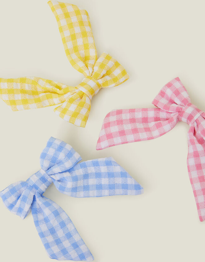 3-Pack Girls Gingham Bow Hair Clips, , large