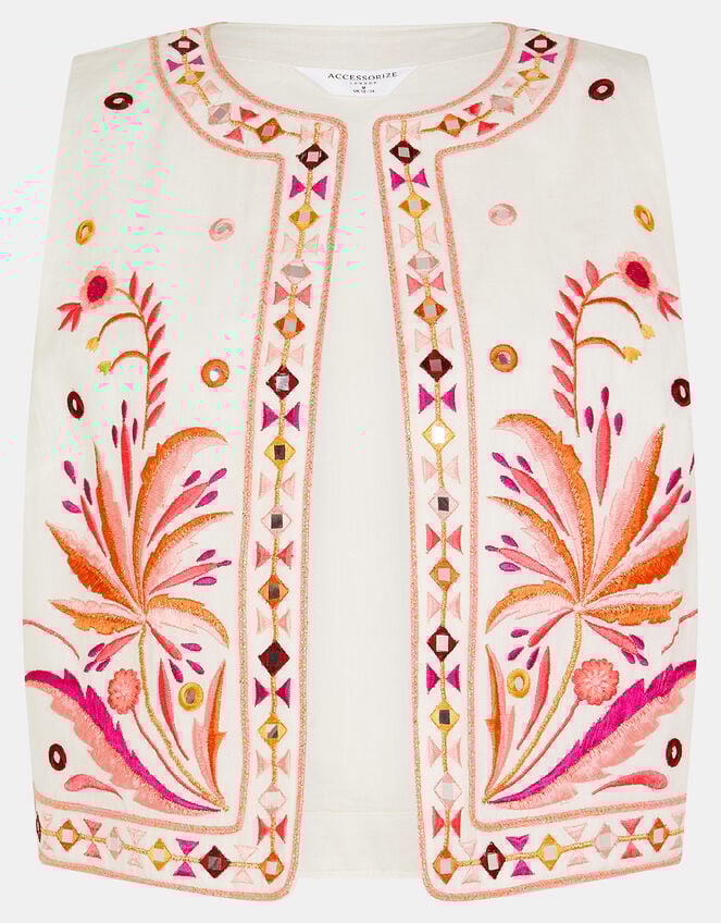 Mirror & Palm Embroidered Waistcoat, White (WHITE), large