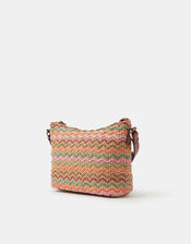 Stripe Raffia Crossbody Bag, , large