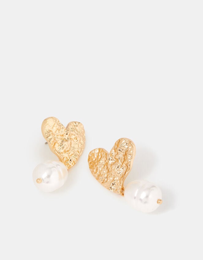 Heart Pearl Drop Earrings, , large