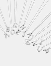 Sterling Silver-Plated Molten Initial Pendant Necklace, Silver (ST SILVER), large