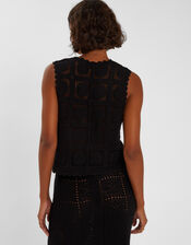 Crochet Lace Waistcoat, Black (BLACK), large
