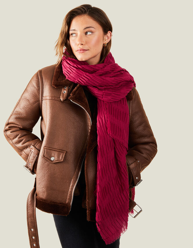 Textured Pleat Scarf, Red (RED), large