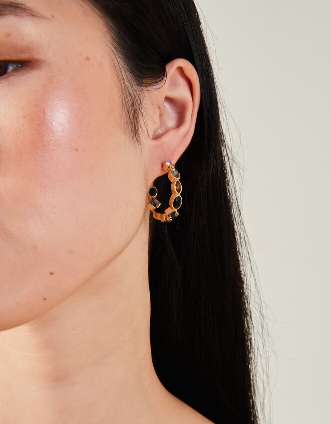 Eclectic Stone Hoop Earrings, , large