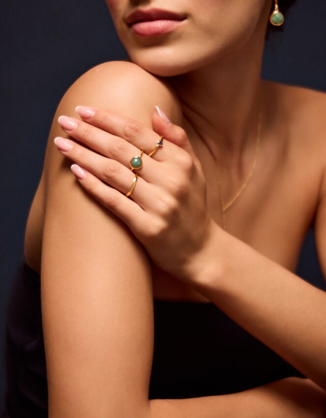 14ct Gold-Plated Aventurine Ring, Gold (GOLD), large