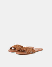 Woven Leather Slide Sandals, Tan (TAN), large