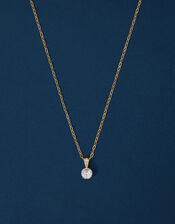 14ct Gold-Plated Solitaire Diamante Pendant Necklace, , large