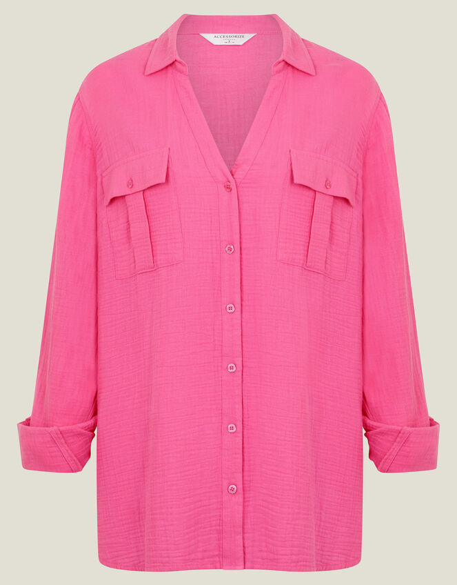 Long Sleeve Crinkle Shirt, Pink (PINK), large