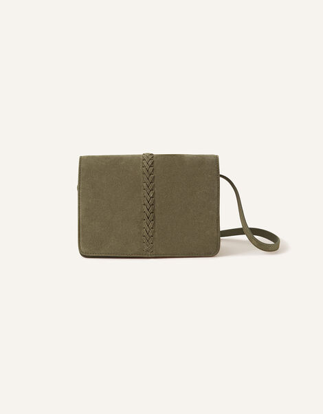 Suede Stitch Detail Cross-Body Bag, Green (KHAKI), large