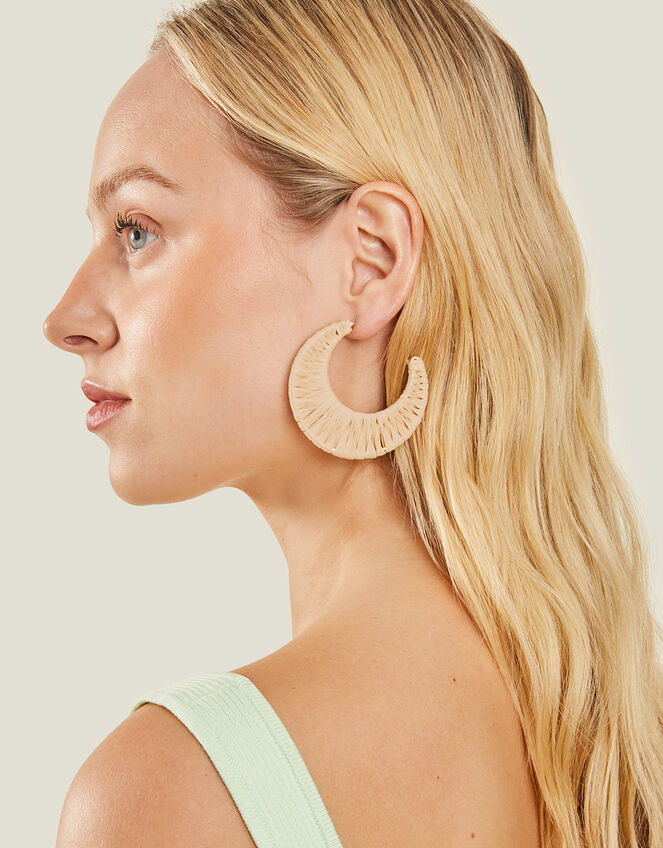 Large Raffia Hoop Earrings , , large