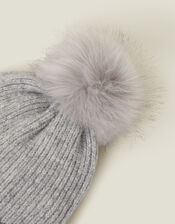 Knit Pom-Pom Beanie , Grey (LIGHT GREY), large