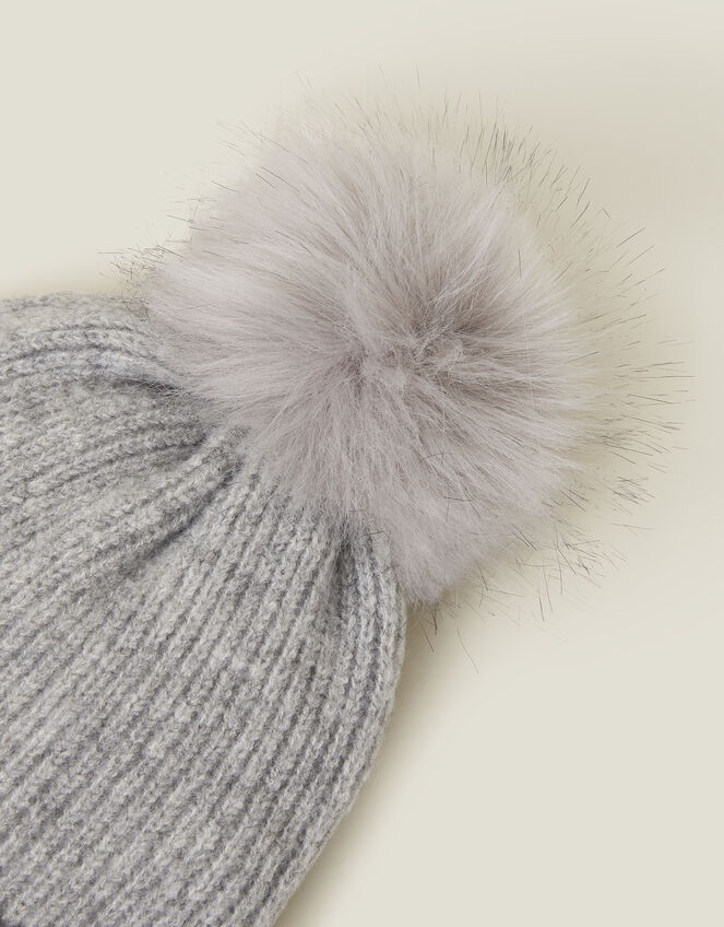 Knit Pom-Pom Beanie , Grey (LIGHT GREY), large
