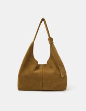 Slouchy Knot Suede Shoulder Bag, , large