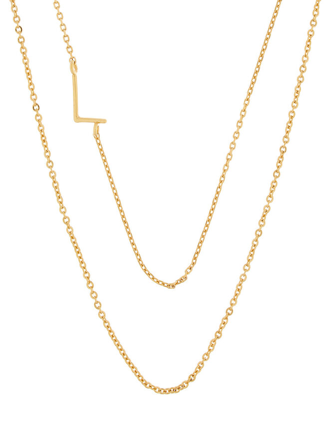 Gold-Plated Double Chain Initial Necklace - L, , large