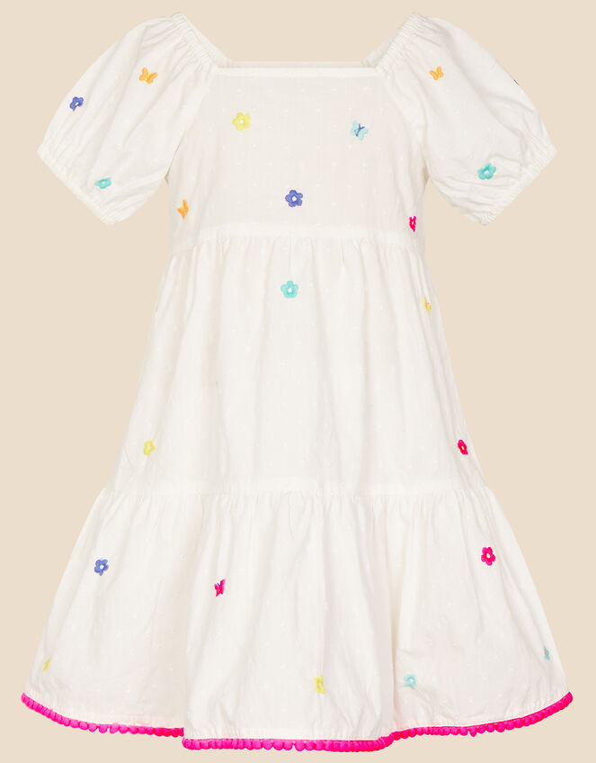 Kids Flower Embroidered Dress, White (WHITE), large