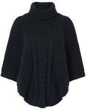 Chunky Cable Knit Poncho, Blue (NAVY), large
