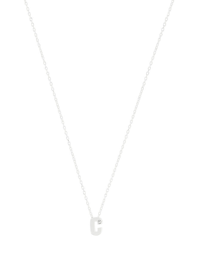Sterling Silver Sparkle Initial Necklace - C, , large