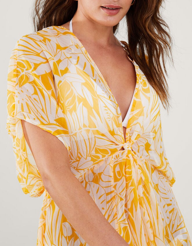 Leaf Print Kaftan, Yellow (YELLOW), large
