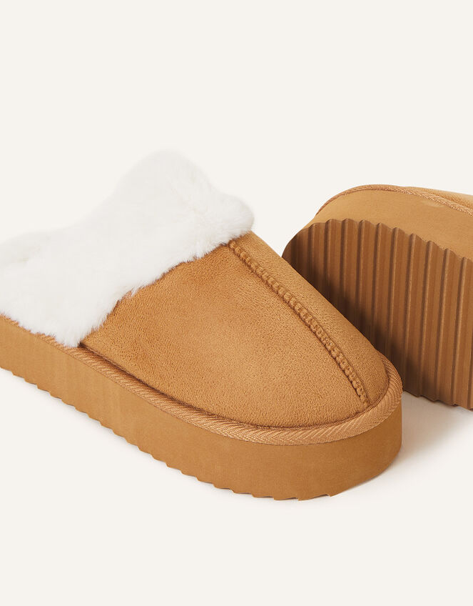 Suedette Platform Mule Slippers, Tan (TAN), large