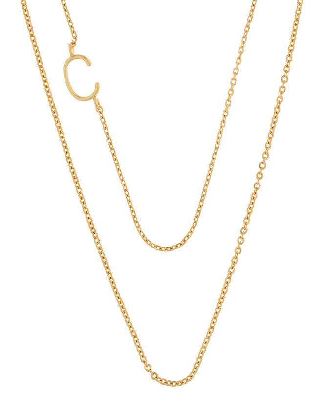 Gold-Plated Double Chain Initial Necklace - C, , large