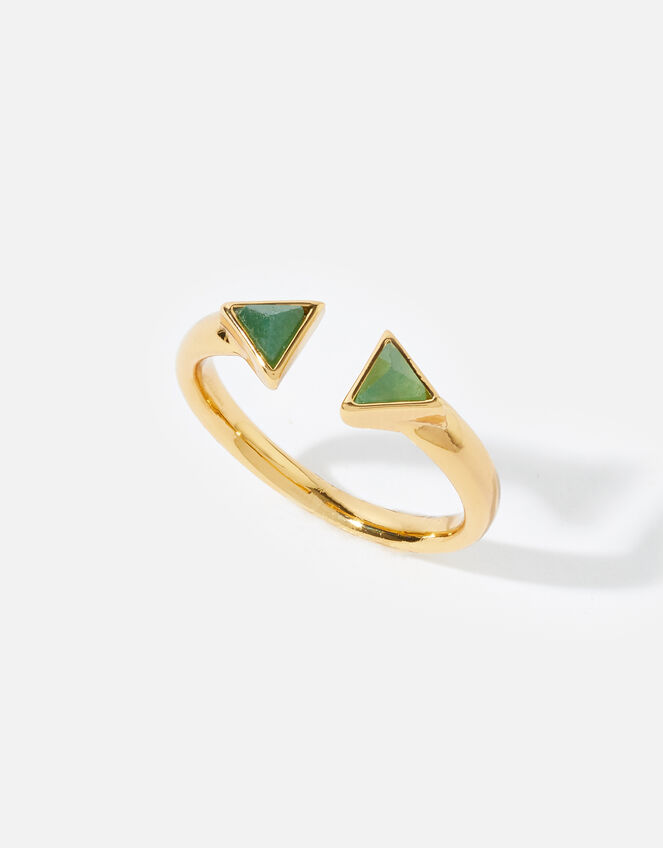 Gold-Plated Healing Stone Aventurine Pyramid Ring, Gold (GOLD), large
