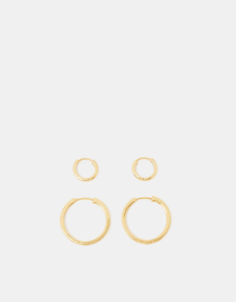 2-Pack 14ct Gold-Plated Hoop Earrings, , large