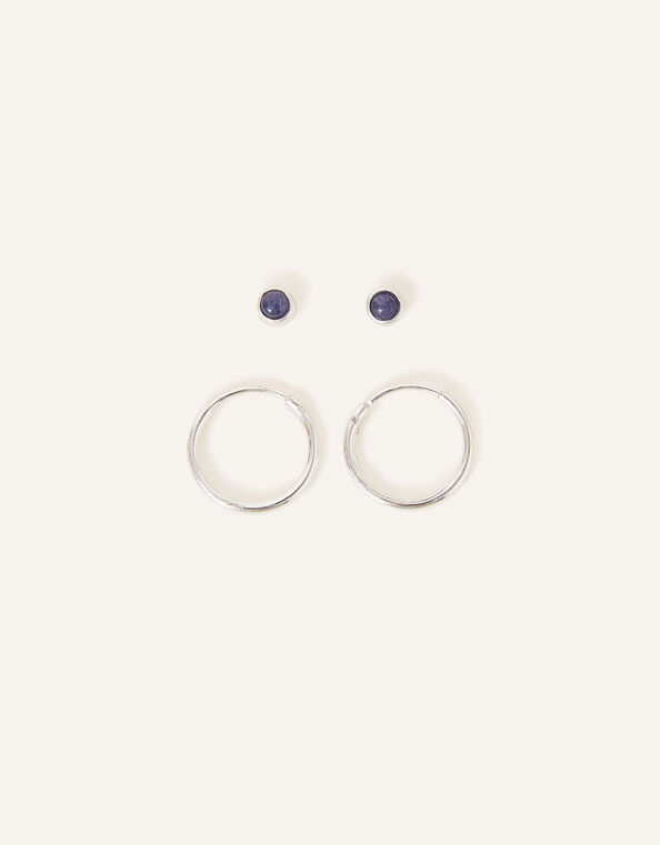 Sterling Silver Aventurine Stud and Hoops Set of Two, , large