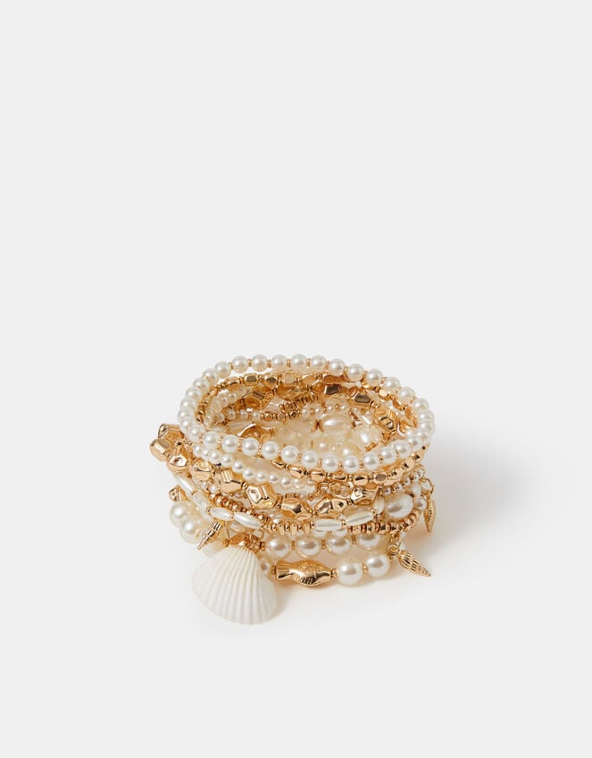 10-Pack Sealife Charm Pearl Stretch Bracelets, , large