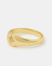 14ct Gold-Plated Star Signet Ring , Gold (GOLD), large