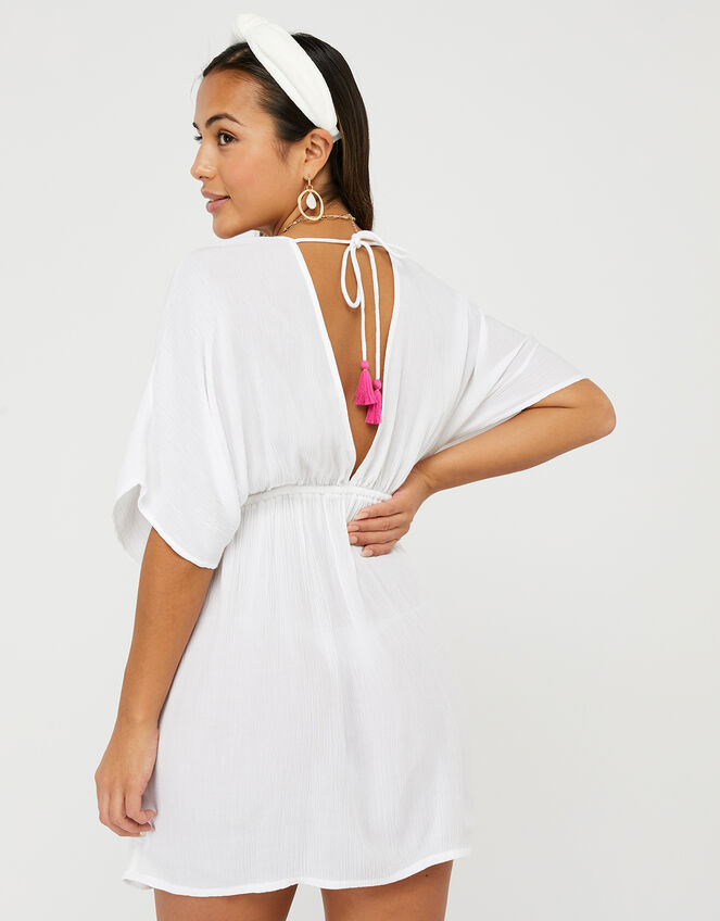 Crinkled Kaftan with Floral Embroidery, White (WHITE), large