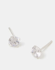 Sterling Silver Round Cut Cubic Zirconia Stud Earrings, , large